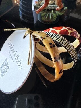 79s Hand-painted Multi-Pattern Natural HornBangle Safari Set
